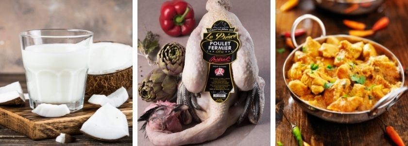 Cuisses de poulet au lait de coco, curry et riz pilaf 